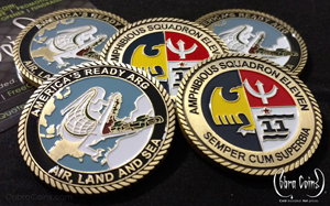 America's Ready ARG Amphibious Squadron ELeven
Custom coins with a 2D Front and 2D Back coin with minted edge cuts Antique Brass coin cobra coins cobracoins.com